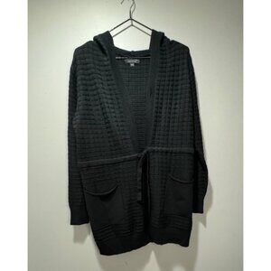S.CHRISTINA Cashmere Black Long Hooded Cardigan Sweater Womens Size S/M Textured